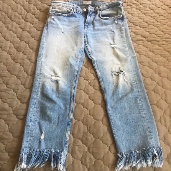 Zara Distressed Blue Jeans with Fringe - Picture 1 of 13